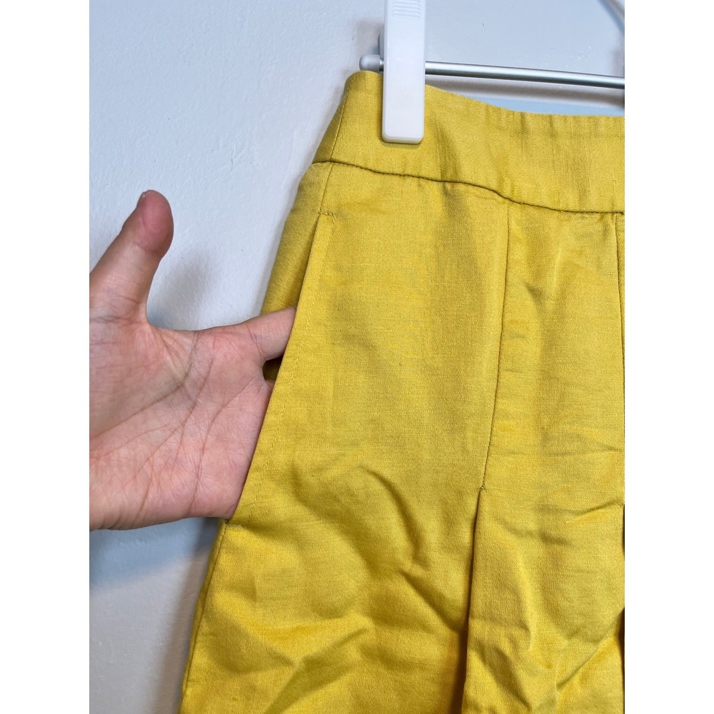 Banana Republic Yellow Linen Cotton Pleated A-Line Mini Skirt Size 6 - Picture 10 of 10